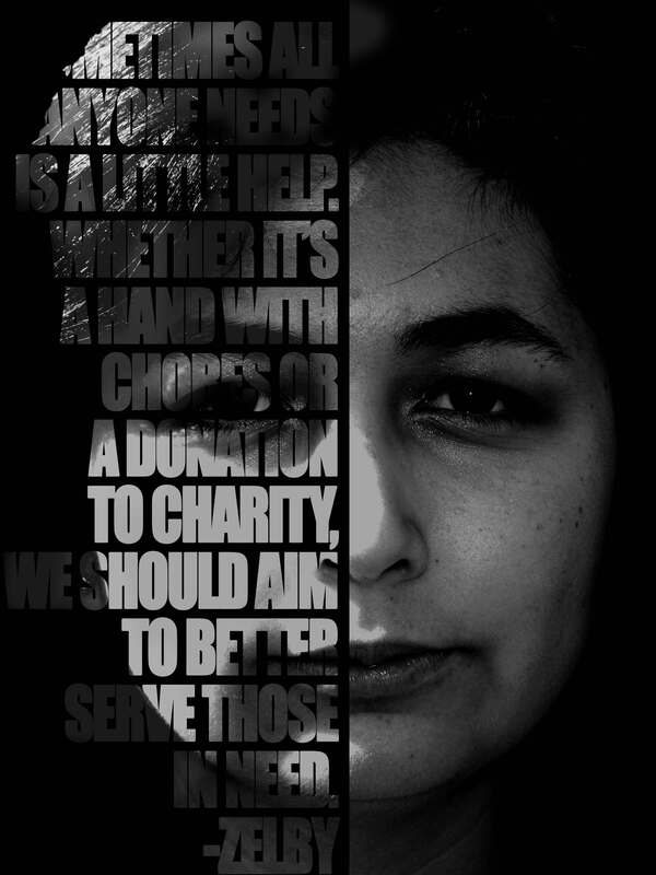 Black and white poster composition with large layered lettering over a portrait